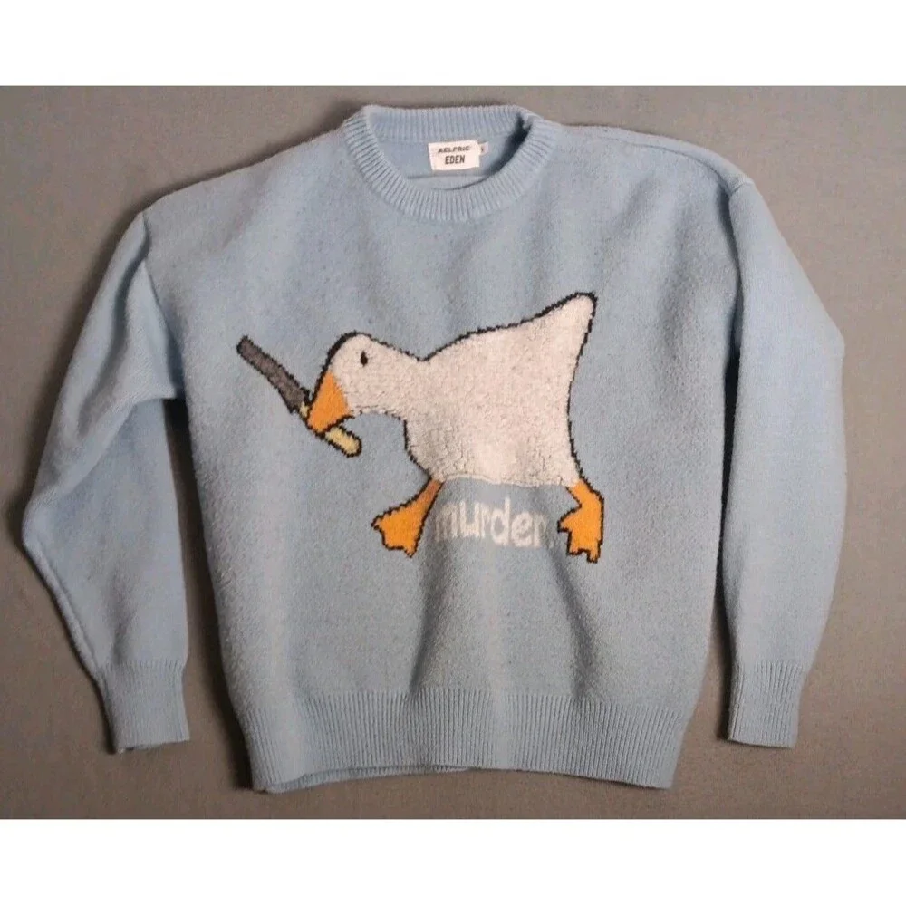 Aelfric Eden men's medium blue murder goose knit pullover sweater